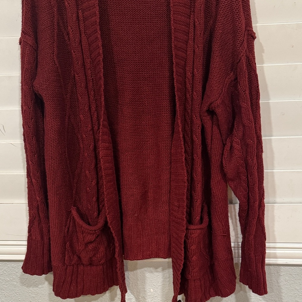 Arizona Love Deep Red Open-Front Cardigan - Picture 4 of 6